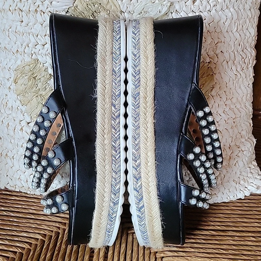 Sergio Todzi, jeweled pearl, espadrille, platform, wedge, size 40EU 9.5 US
